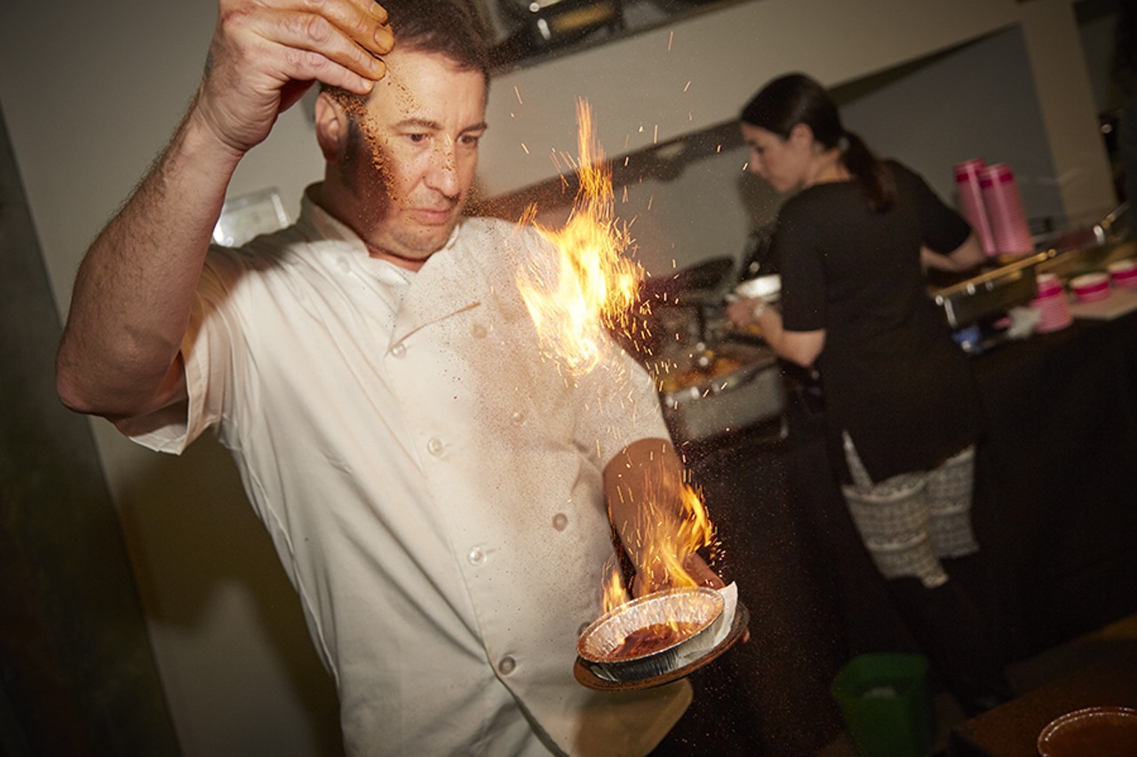 Chef Don Bailey does the pyrotechnics for Evangeline's bananas foster.