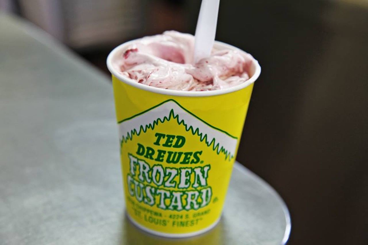 Ted Drewes Frozen Custard  
(6726 Chippewa Street; 314-481-2652)
At the first hint of an oncoming heat wave, Ted Drewes becomes a genuine mecca for St. Louisans craving those famous concretes. Guests order at the window (even though the line moves quickly, it feels like you wait for an eternity), and their creation is prepared on the spot. Flavors range from the standards (strawberry, chocolate) to more exotic offerings (pomegranate, lime). Besides famous concretes, you can also order classic malts, shakes, sundaes, floats and ice-cream sodas. Ted Drewes has been serving up frozen goodness since the 1940s, so ordering your first frozen custard is a bona fide rite of passage.