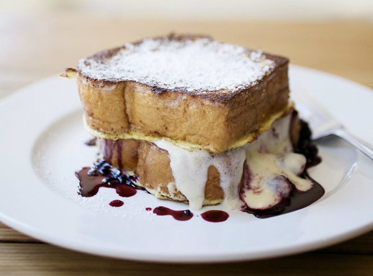 Half & Half
8133 Maryland Ave.
Look. At. That. Half & Half takes breakfast favorites and escalates them to a whole new level. Case in point: this blackberry French toast, made with  mascarpone and brioche. Photo by Jennifer Silverberg.