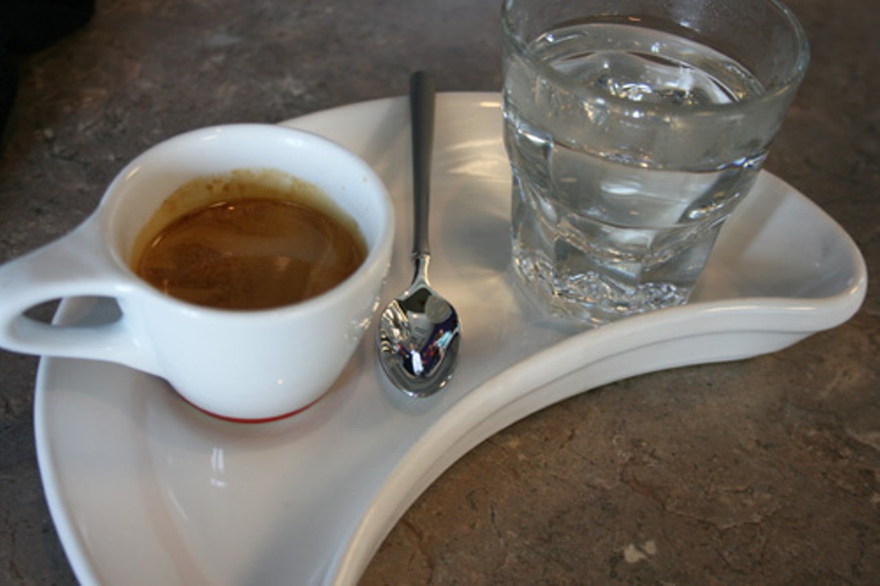 An espresso shot with a gorgeous, rich crema.