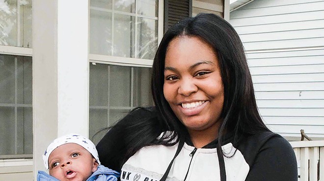Khorry Ramey, 19, with her newborn son. She is now the same age her father was when he killed Sgt. William McEntee.
