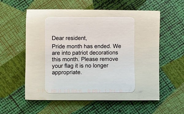 An anonymous writer sent Drew Hubbard this letter about the pride flag hung outside their home year-round.