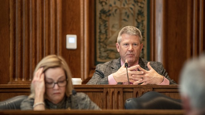 Senator Doug Beck (D-Affton) at a committee meeting April 4, 2023. He is one of three lawmakers in Missouri addressing the length of the school week in his pre-filed legislation.