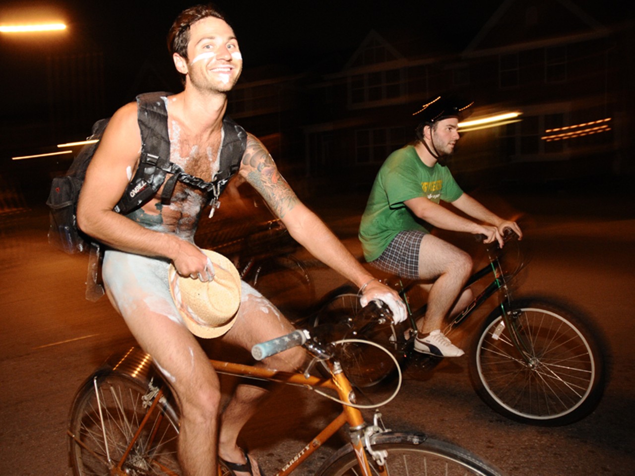 A ride-by cover-up, from the World Naked Bike Ride on August 15. See more photos here.