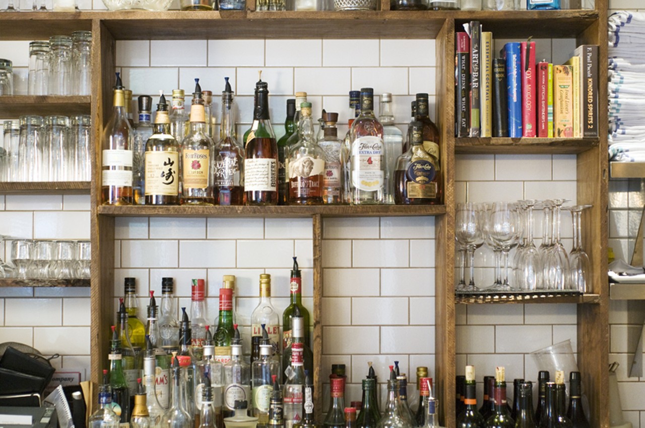 The mixologists&rsquo;s lab: The subway-tiled room and rustic d&eacute;cor are the backdrop for mixologist Ted Kilgore to work his magic. And here are his supplies.