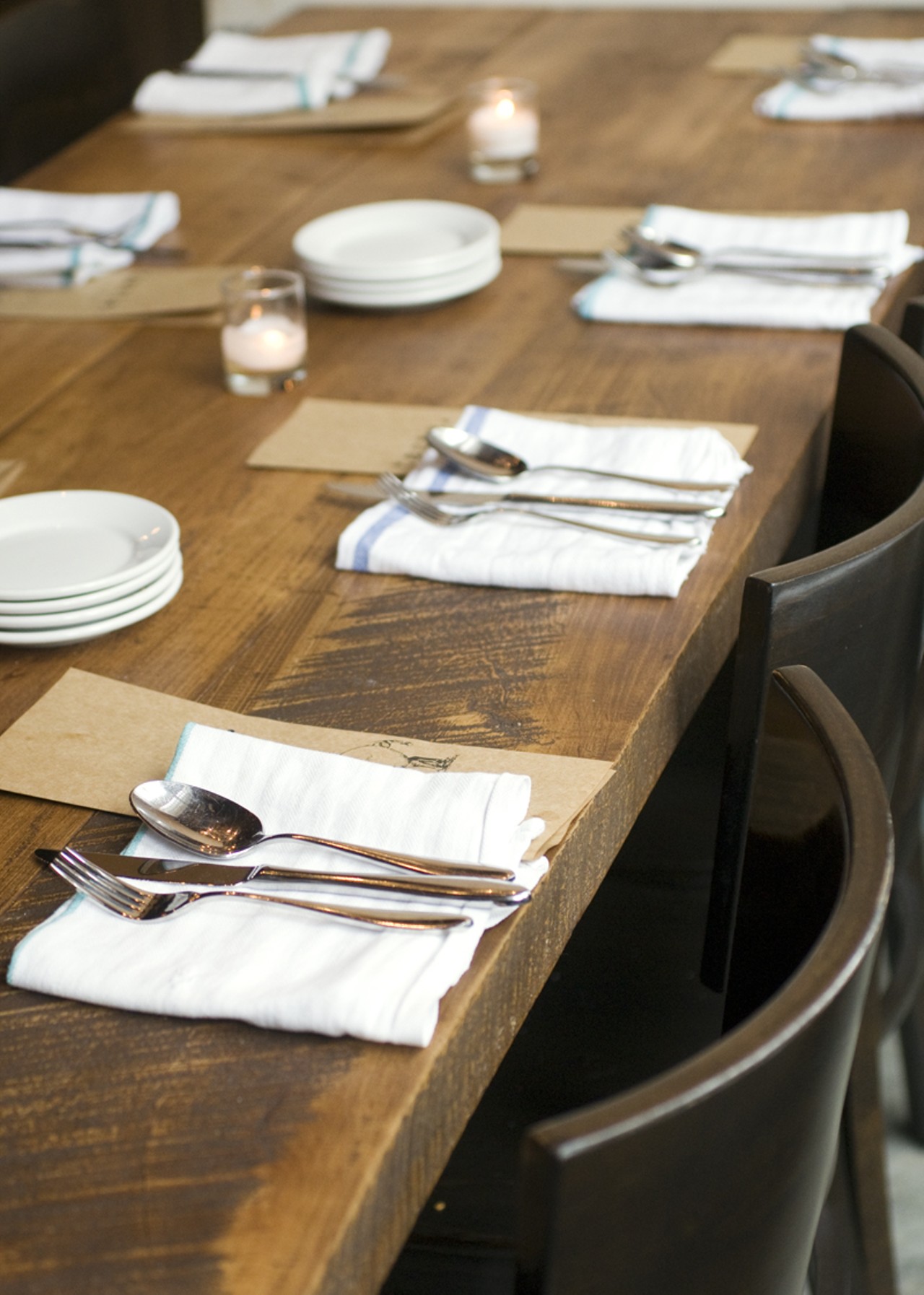 Simply-set tables greet diners when they arrive in the Benton Park restaurant.