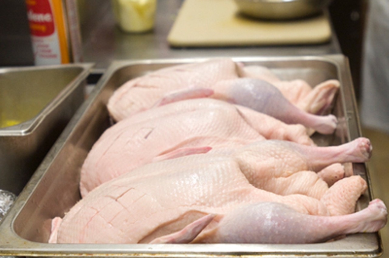 Preparing the birds. Read Ian Froeb's review: "Quack Quack: The Shaved Duck reinvented &mdash; and hotter than before."