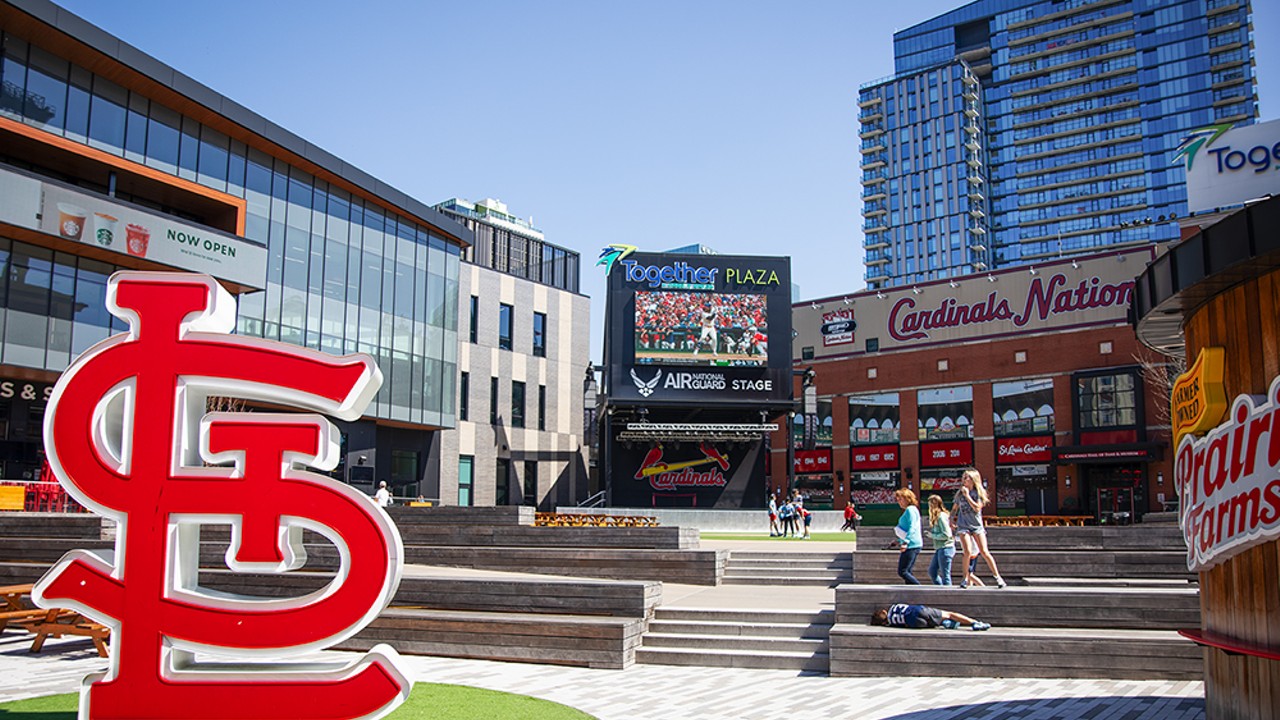 People gather at Ballpark Village on Thursday, March 28, 2024.