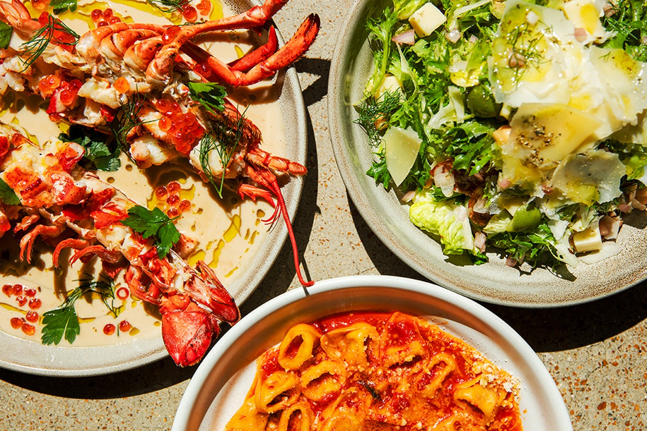 From left, the Maine lobster tail thermidor, Tom’s Italian Chopped Salad, and Crespone and Ricotta Tortellini are a few of the handmade dishes made at Katie’s Pizza and Pasta Osteria.