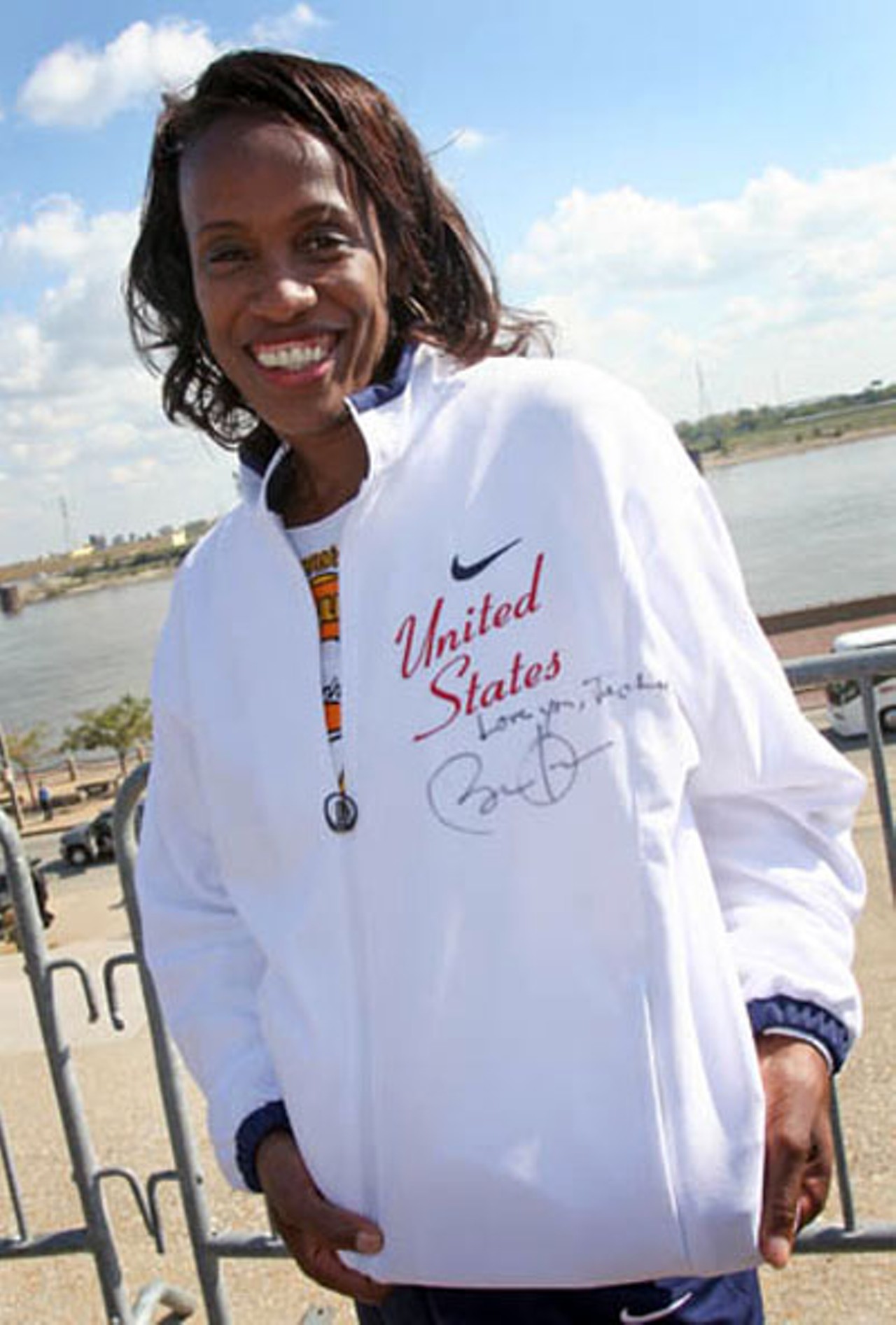 East St. Louis native and Olympian Jackie Joyner-Kersee had her Olympic jacket signed by Obama.