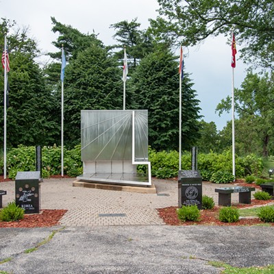 The Korean War Memorial in Forest Park pays tribute to the 54,246 Americans who died in the Korean war. It's ten feet tall and stainless steel and it's also a working sundial. The inscription on the memorial is &#147;Diem Adimere Aegritudinem Hominibus,&#148; which means &#147;Time heals all wounds.&#148;