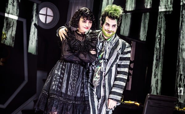 Isabella Esler as Lydia and Justin Collette as Beetlejuice in Beetlejuice, now playing at the St. Louis Fox Theatre.