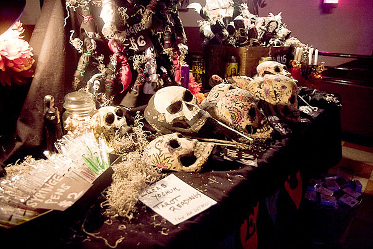 Various vendors show off their wares upstairs. &nbsp;This seller had a "Halloween" theme.