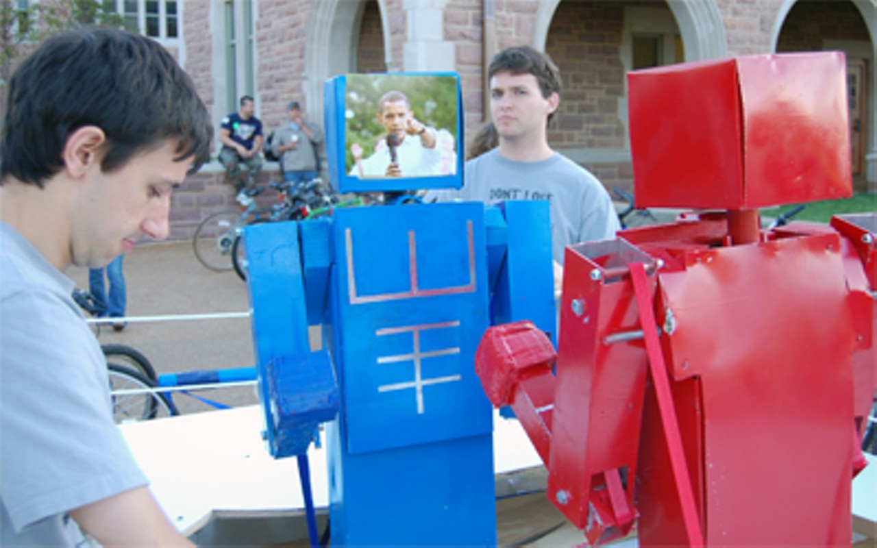 Rock 'Em Sock 'Em Robots. This project took two Washington University students two years to complete. A fine use of their almost-Ivy League education!