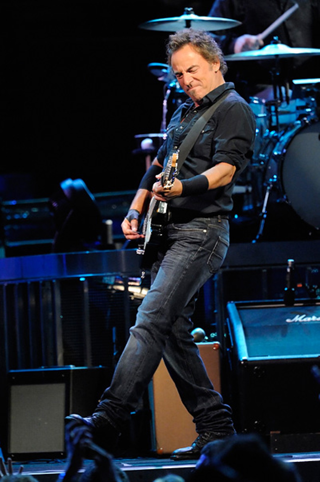Bruce Springsteen, performing at the Scottrade Center in St. Louis, August 23, 2008. Read a review of show.
