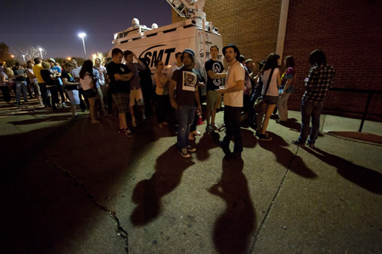 Fans waiting outside the Firebird for the free Chiddy Bang and Diplo show.