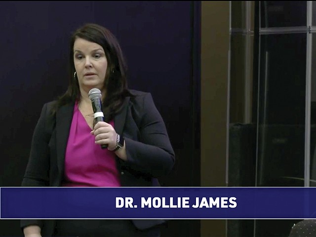 Screenshot of Dr. Mollie James speaking at a anti-vaccine "COVID Summit."