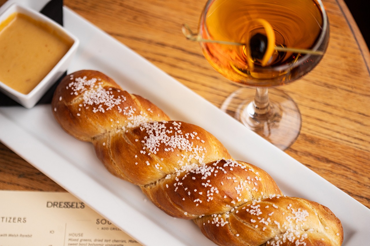 Dressel's pretzel featuring a fresh-baked braid with Welsh rarebit.