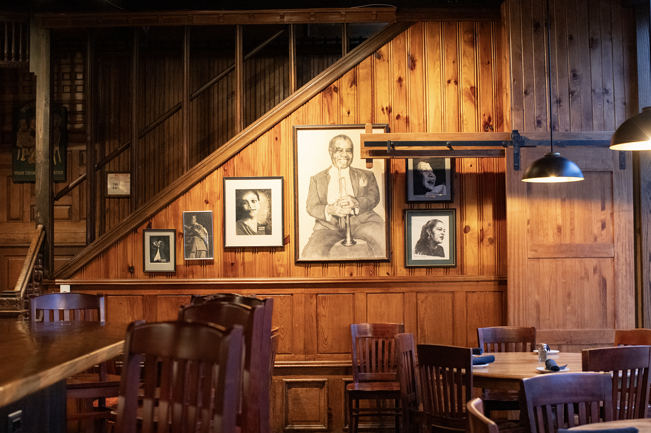 Dressel’s dining room is decorated with portraits of literary legends.
