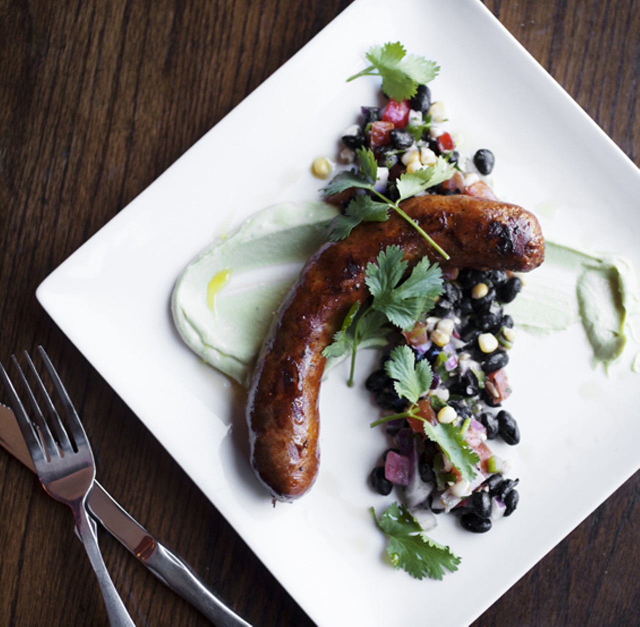 House Sausage Plate last week was Mexican chorizo with avocado cream and a black bean and corn salsa.