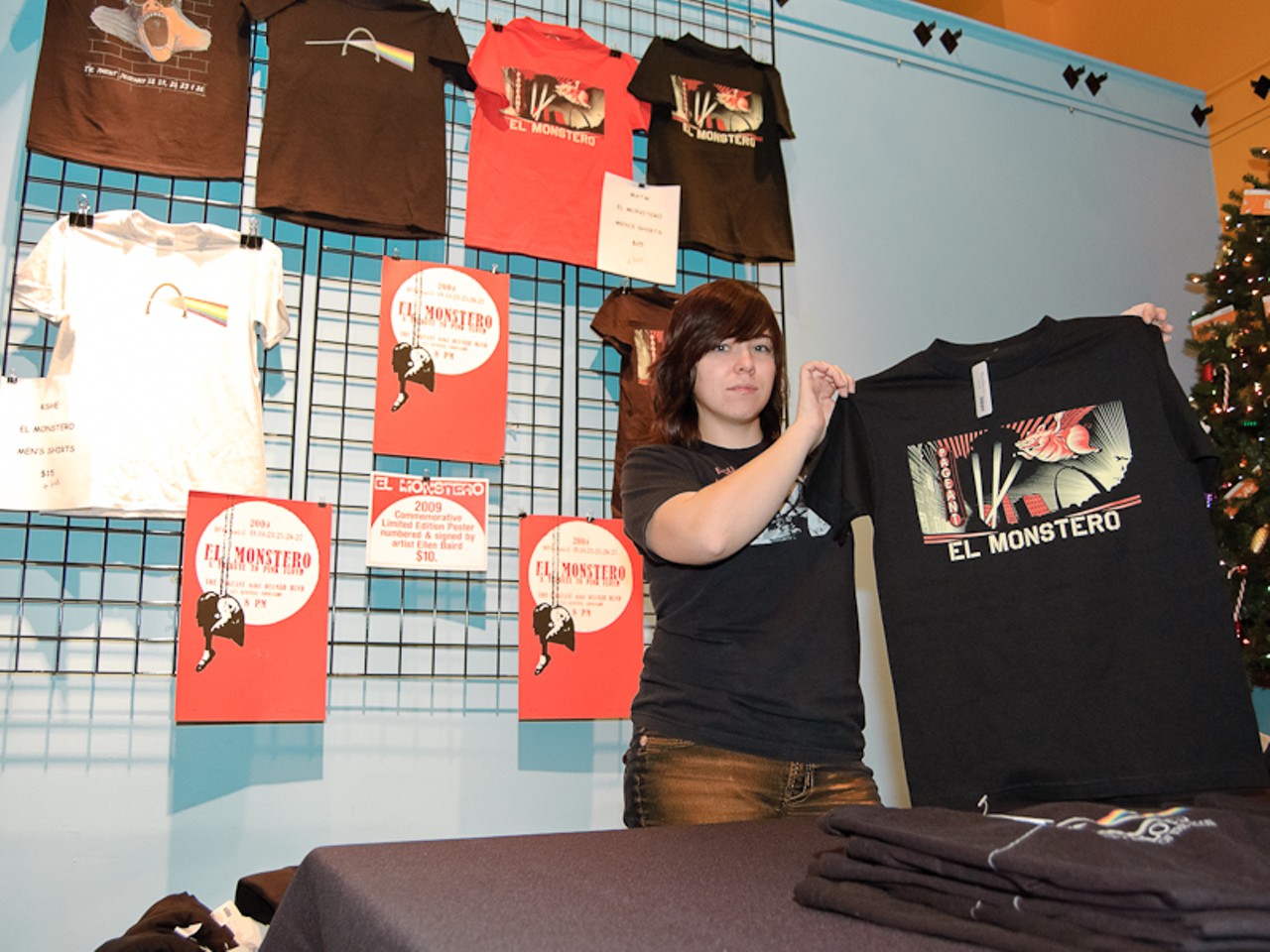 El Monstero's merchandise - T-shirts and posters, all of which feature St. Louis based artwork. No CD's, for obvious reasons.