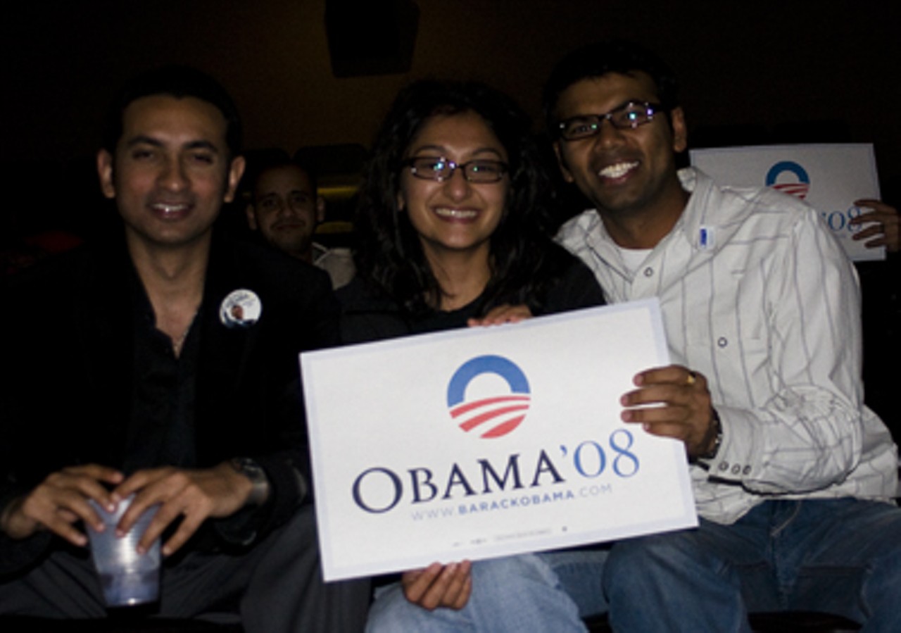 Three Obama supporters at the Moolah Theatre.