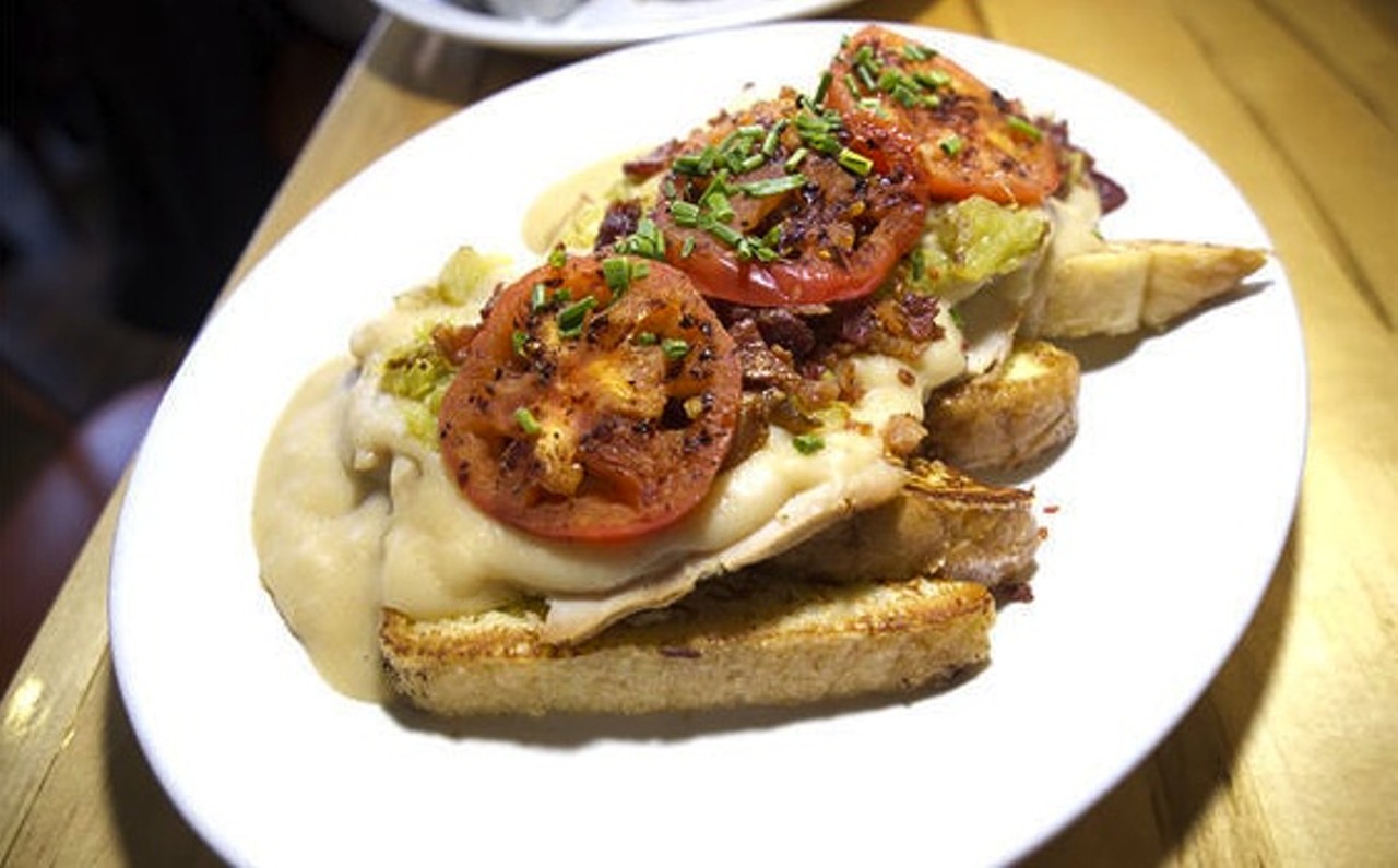 If this brunch-style hot brown sandwich, featuring four slices of toast, chunks of house-cured turkey, a cheddar gravy and bacon from Jelly of Denver, Colorado can't cure your hangover, nothing can.