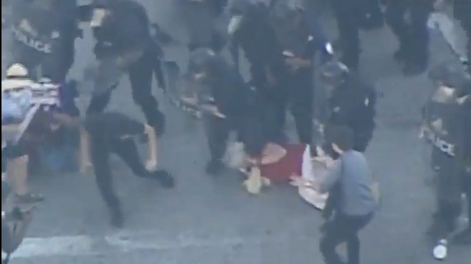 Video from Fox 2 shows Laura Jones on the ground amid police officers.