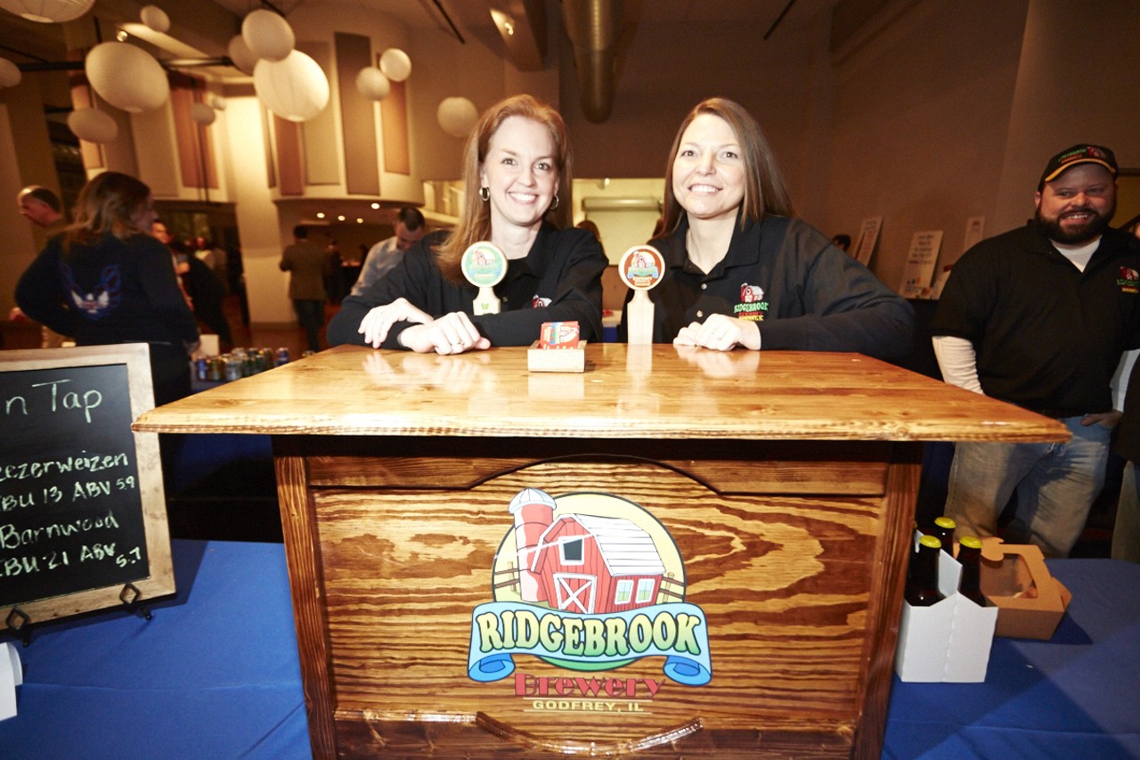 Sarah Keith and Nancy Werner with Ridgebrook Brewery serve up a Bardwood Red Ale and a Weezer Weizen Wheat Beer.