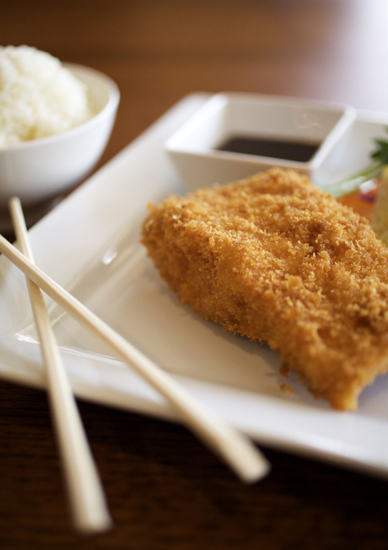 Salmonkatsu is deep-fried, breaded salmon served with Katsu Sauce.