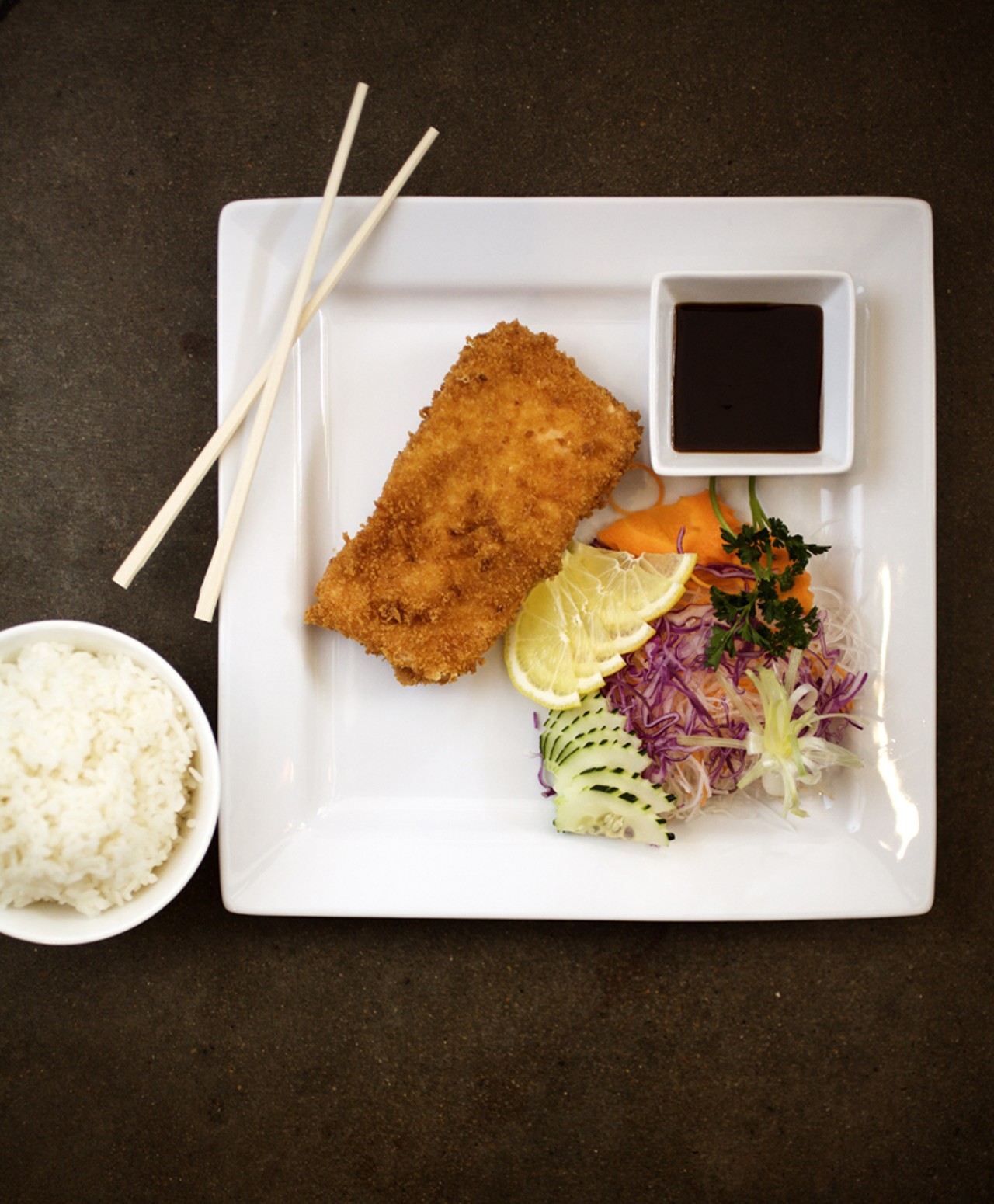 Salmonkatsu is deep-fried, breaded salmon served with Katsu Sauce.