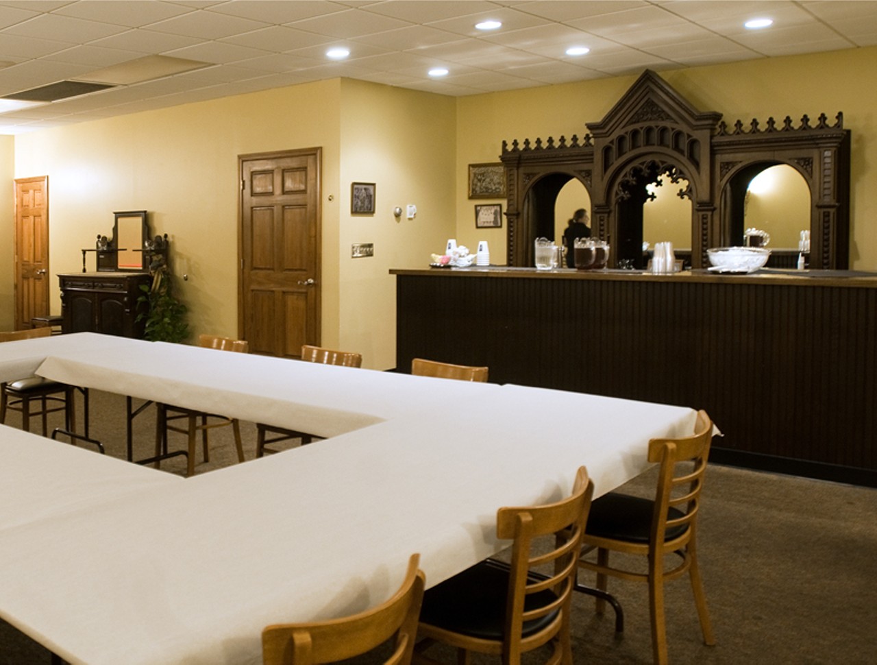 In the private party room, and now functioning irreverently as the bar, is the 1904 confessional from Sacred Heart Parish in Valley Park. It is the Parish in which Grant grew up and still belongs. About nine years ago, they were doing some remodeling at the church, and that&rsquo;s when he obtained not only the confessional, but there are a couple of pews and old modesty screens in the main restaurant area.