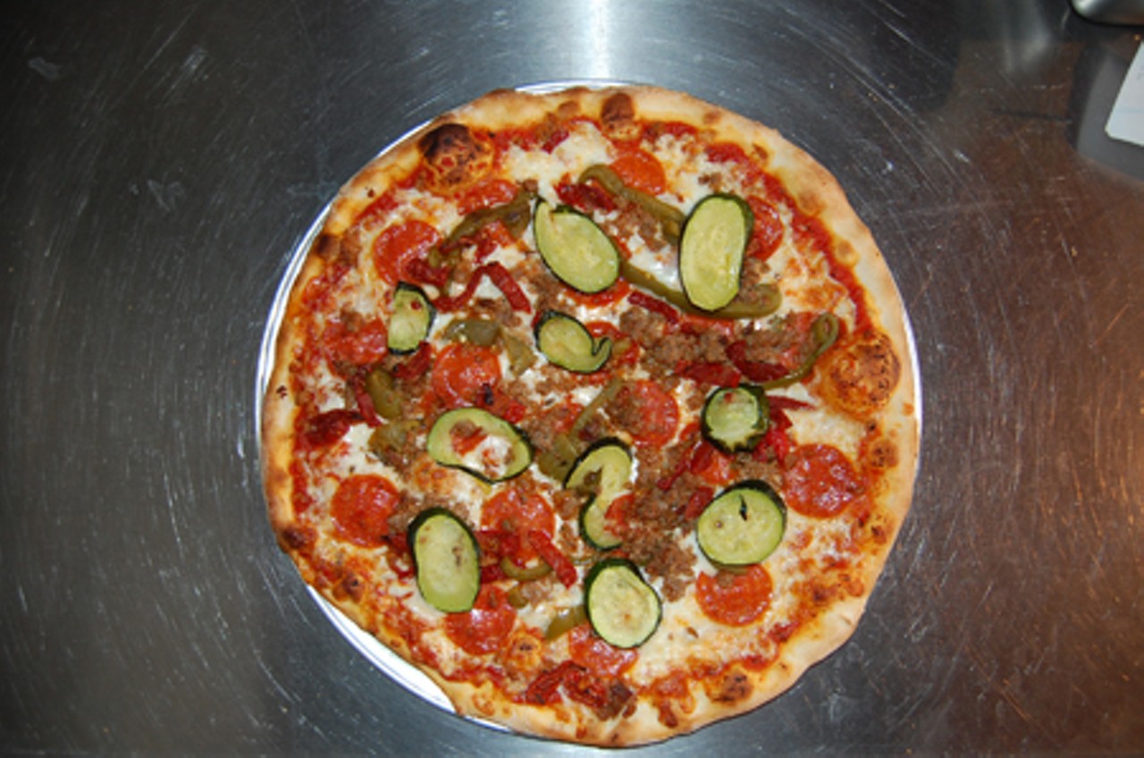A finished pizza made by Racanelli.