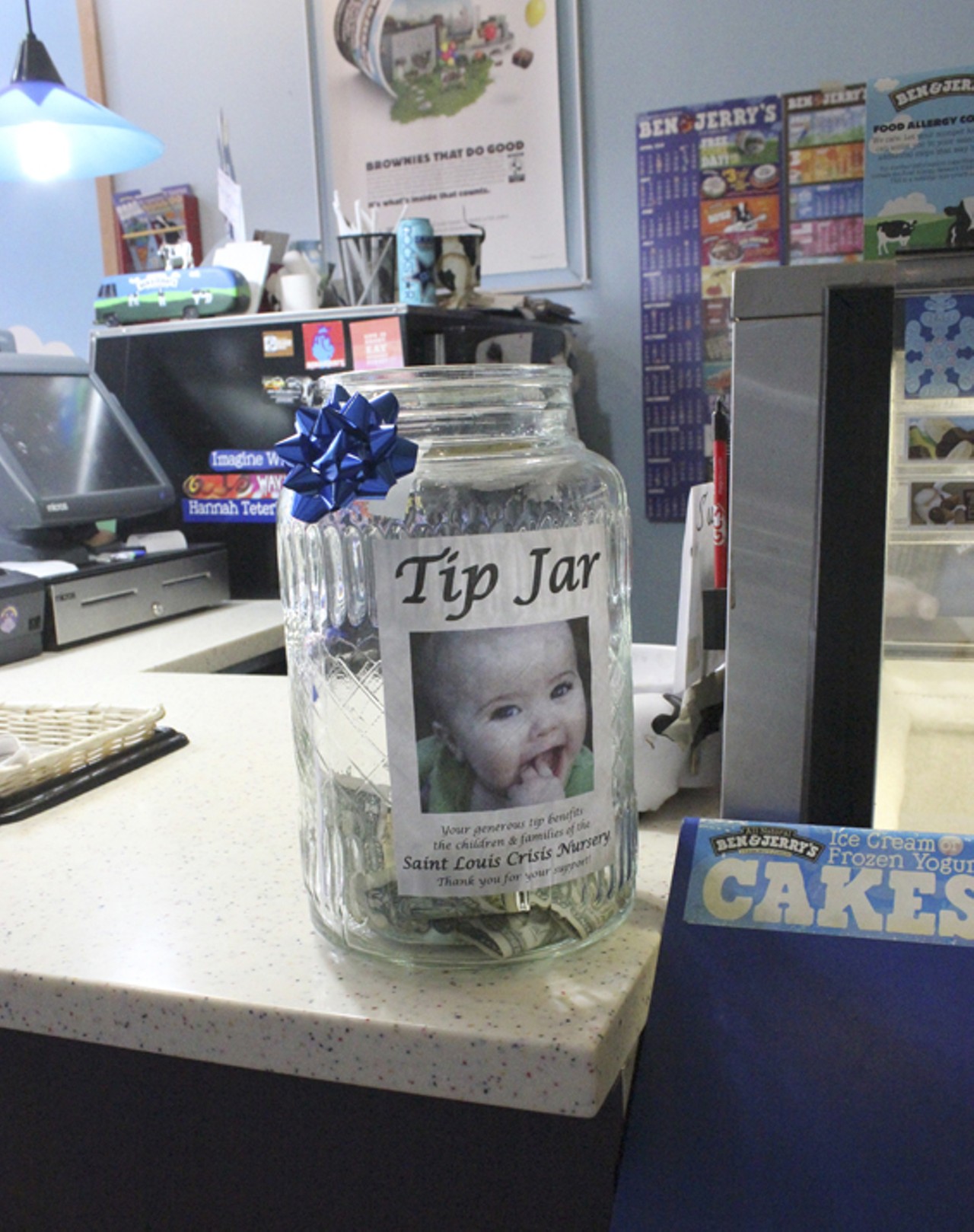 Donations were accepted in a tip jar benefiting St. Louis Crisis Nursery.