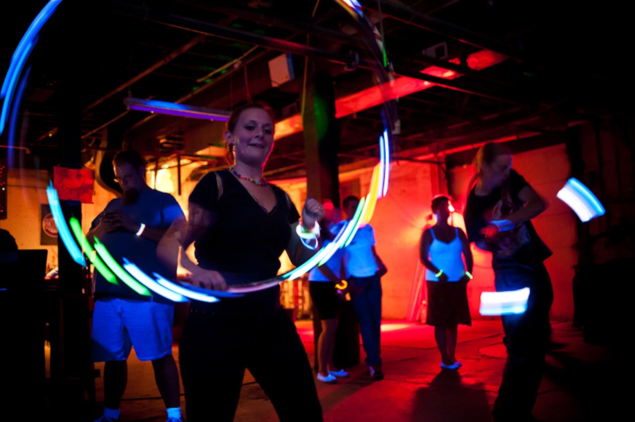 Hula hoops and other lit-up club paraphernalia at Glow.