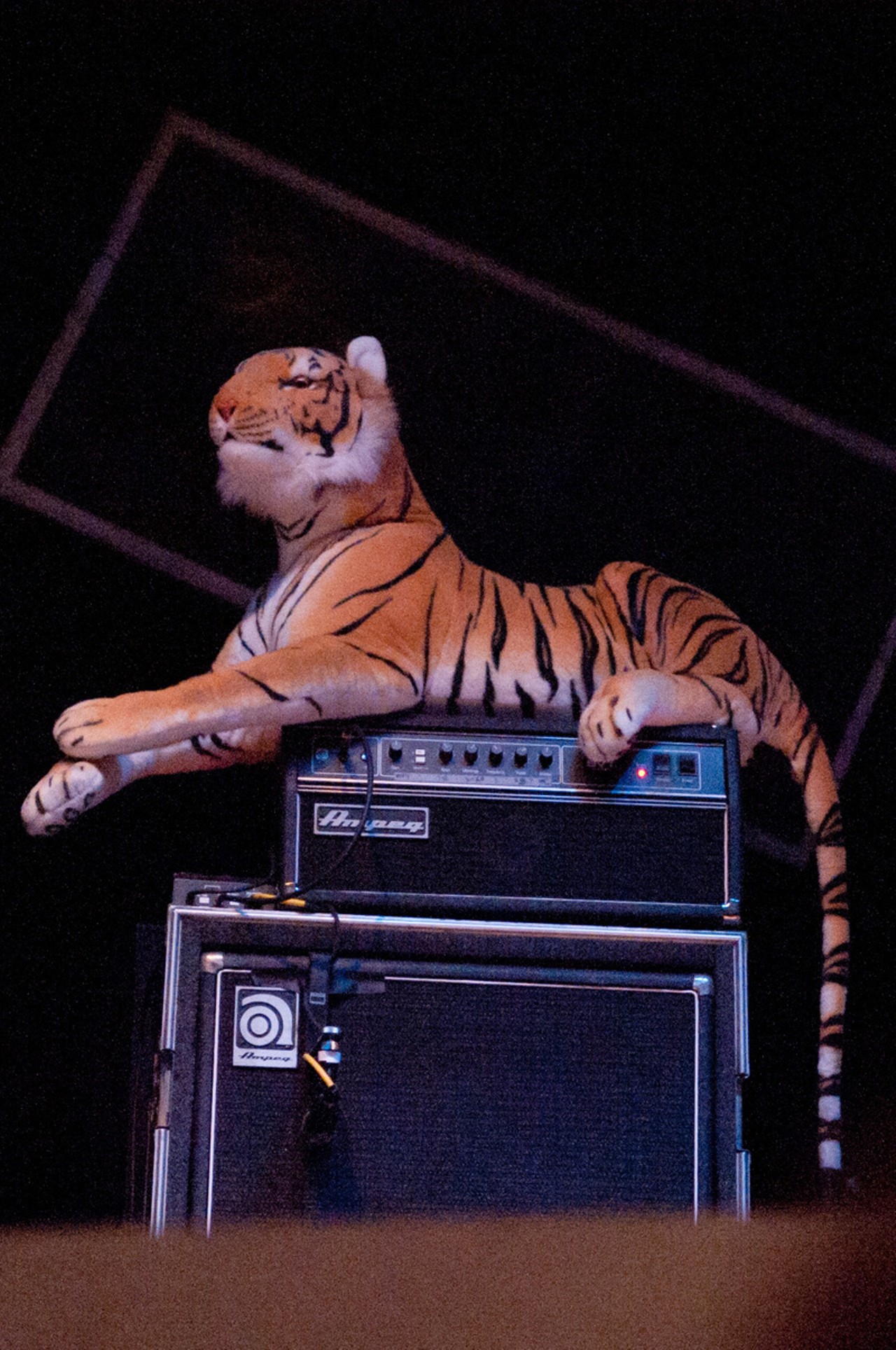 A stuffed tiger made for interesting stage decor for Grace Potter.