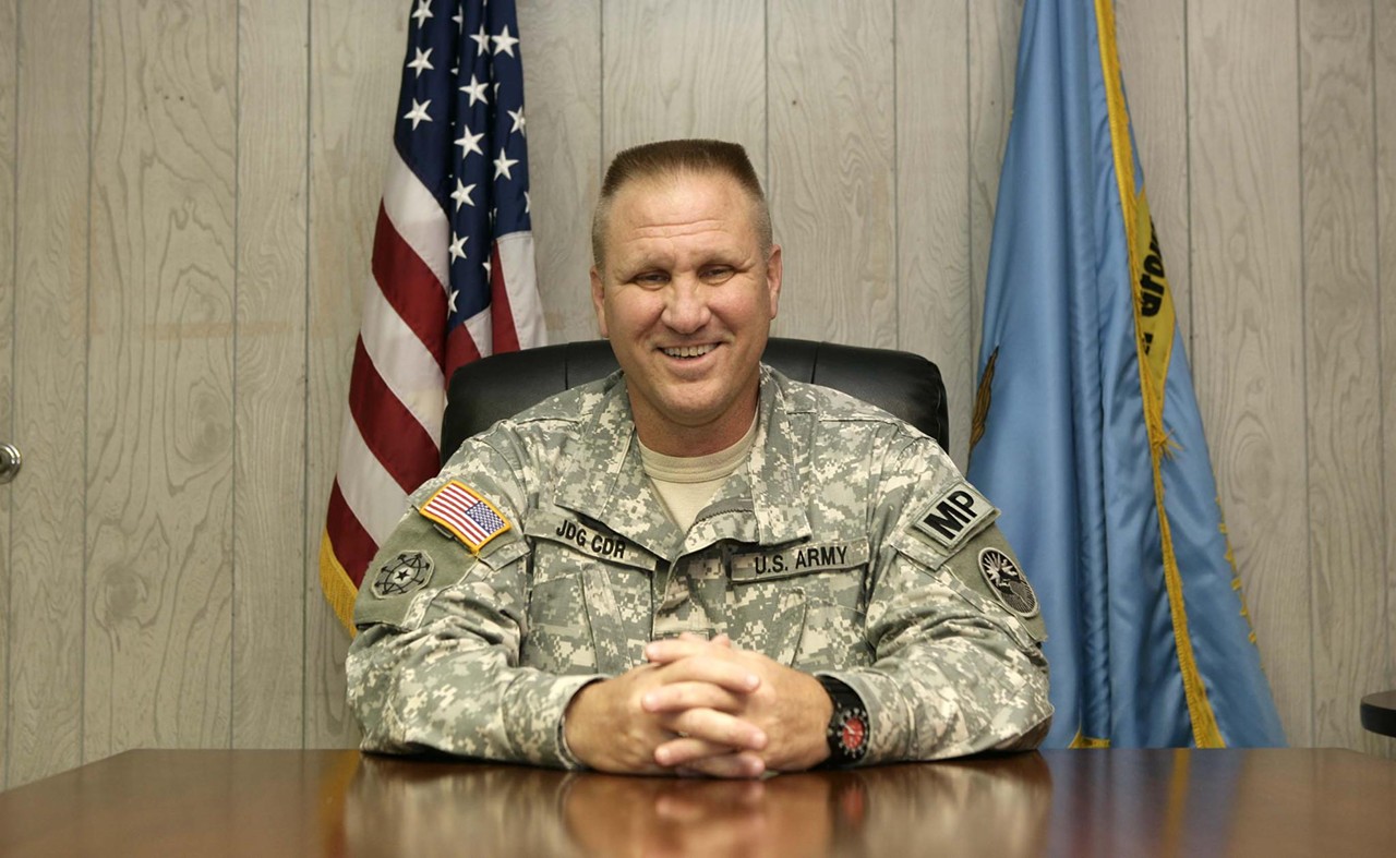 Army Col. Bruce Vargo, commander of detention camps at Guant&aacute;namo, sits in an office at Camp Delta.