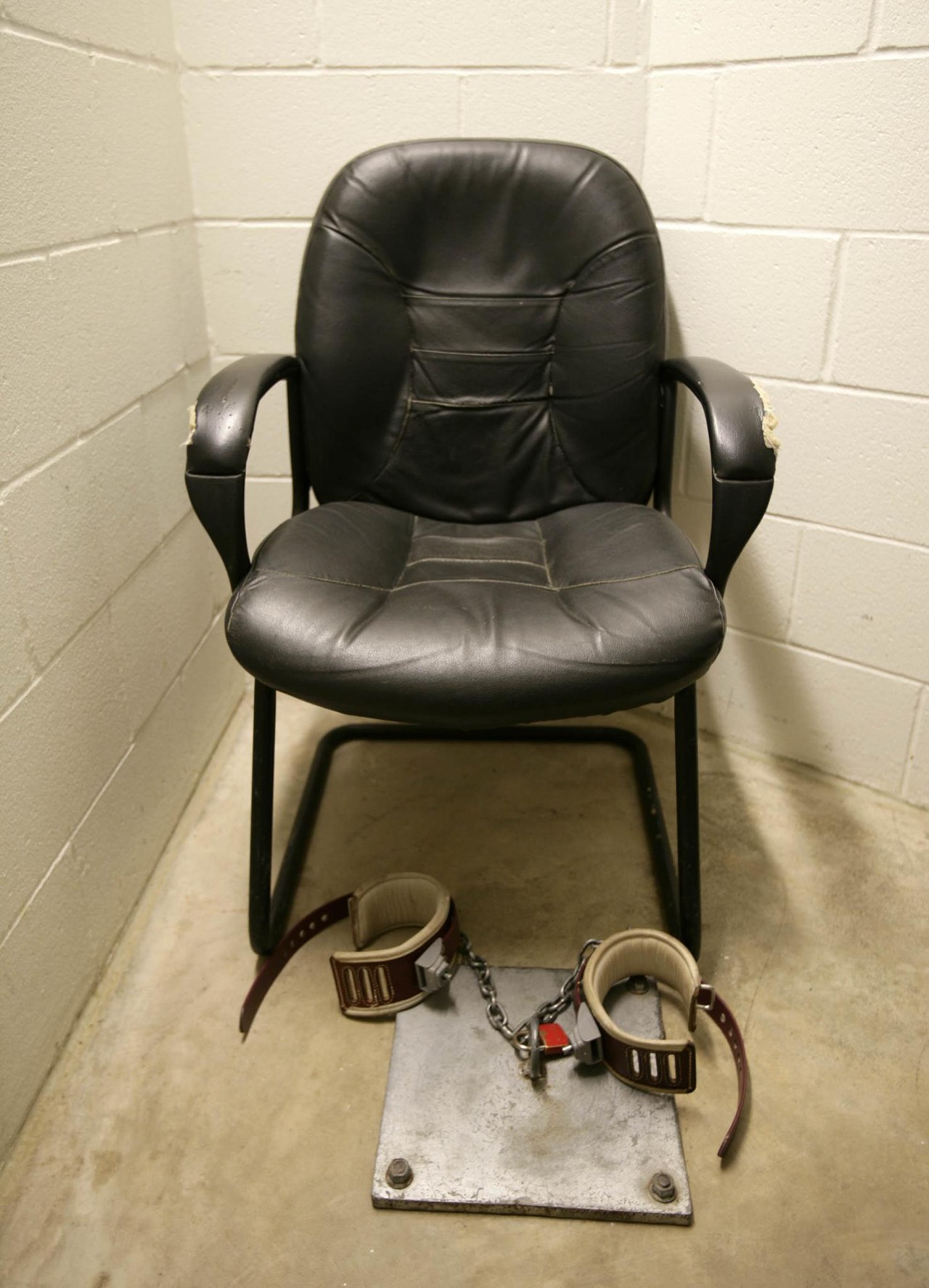When their lawyers come to visit, detainees are shackled to this chair in a &ldquo;habeas room&rdquo; in Camp 5.