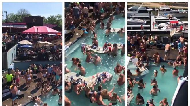 Screenshots from a video that has become big news as covidiots party at Lake of the Ozarks.
