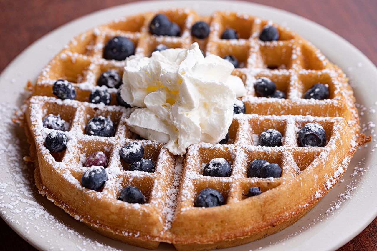 Waffle with blueberries.