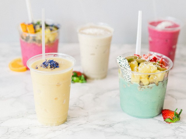 A selection of smoothies and smoothie bowls from Hello Juice.