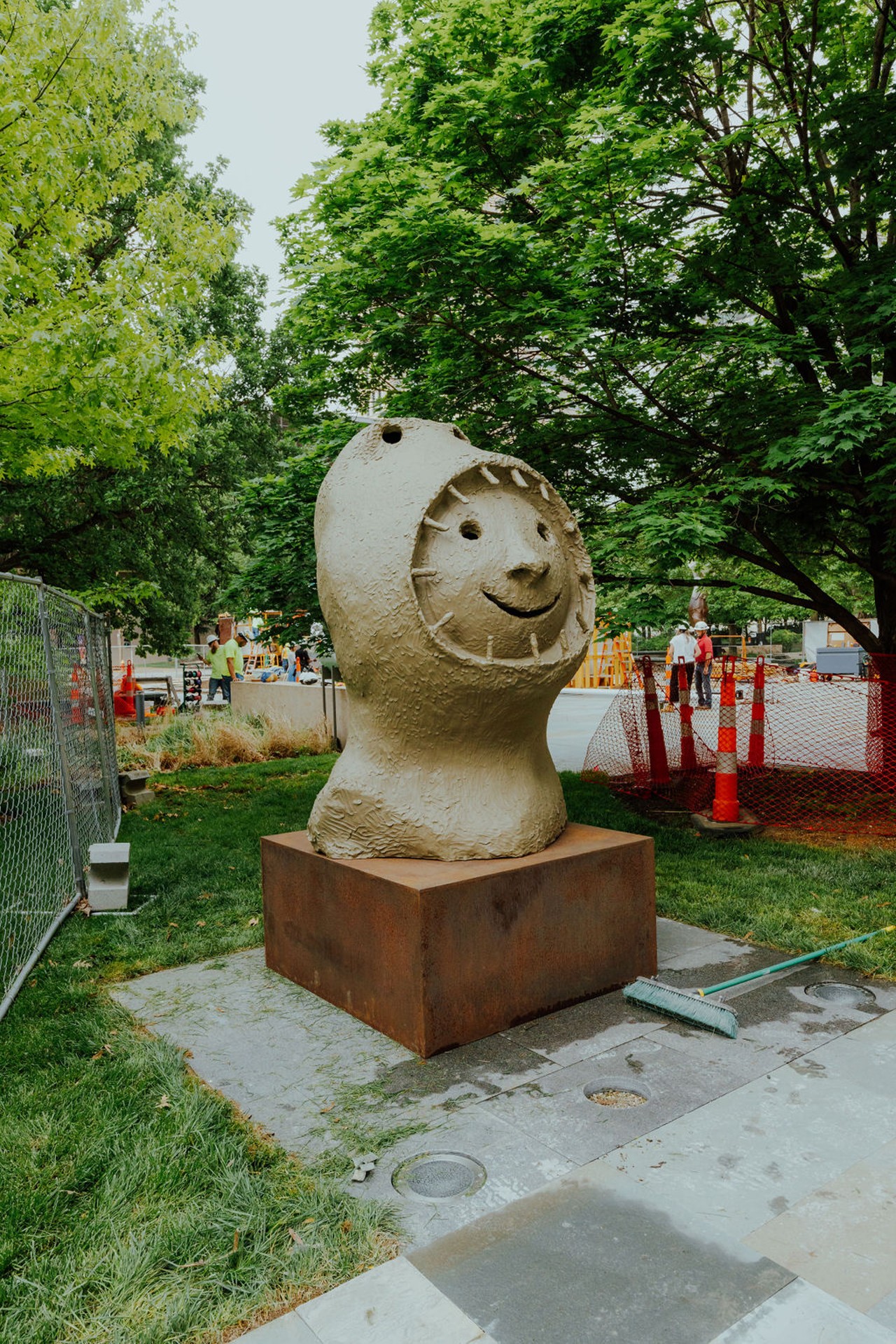 MOONRISE.east.may (2005) by Ugo Rondinone, shown after its recent installation, is now back at Citygarden and will be there permanently.