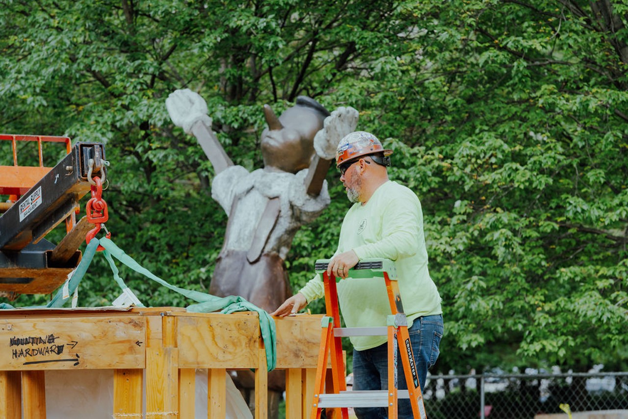 Big White Gloves, Big Four Wheels (2007) by Jim Dine is back at Citygarden by popular demand.