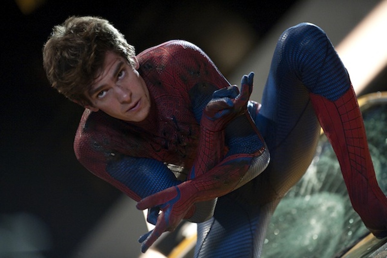 The Amazing Spider-Man (2012):
Whininess Level: moderate 
Other than one emo howl, the lithe new Spider-Man understands that with great power comes the chance to pull off badass skateboard tricks. At one point, he's so happy he skips. 
Spidey Would Prefer to Be: Spidey! Good for him.
Worth Noting: For the first time, the construction workers in a Spider-Man movie do not appear to be borrowed from a dinner theater musical. Also, this series might be propagandistic advocacy for a Manhattan-wide ban on experiments with human test subjects.