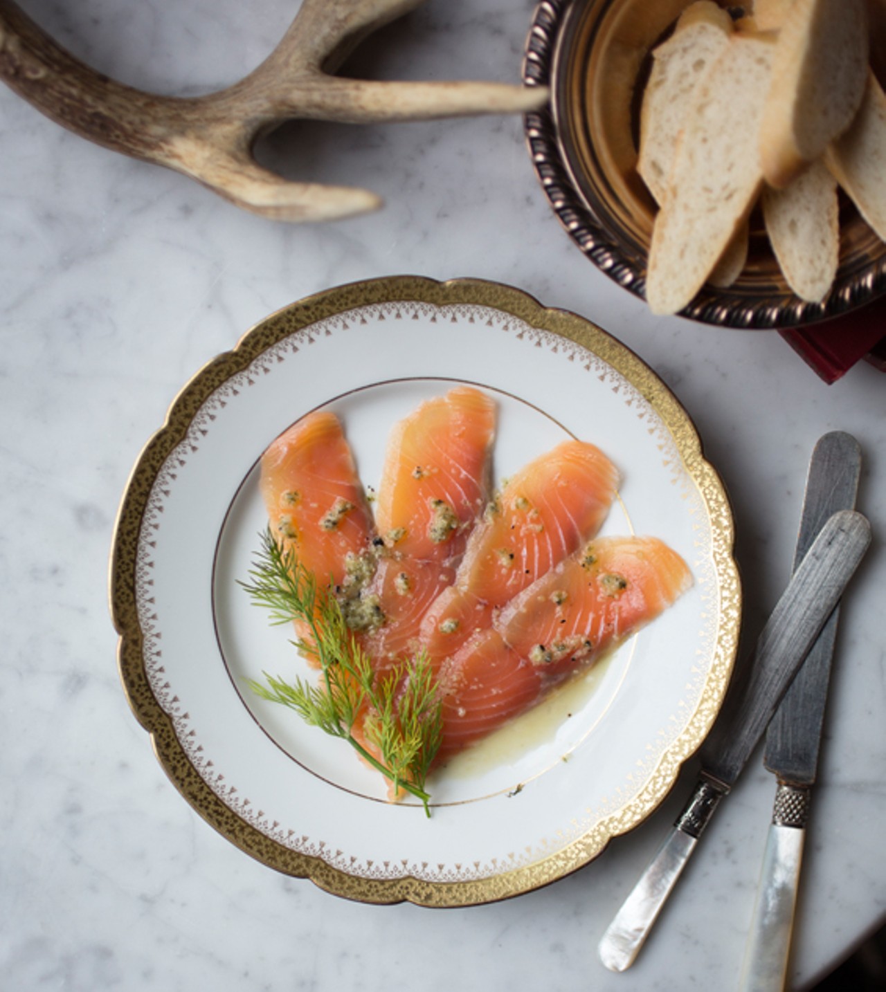 Cured salmon with Riesling and dill.