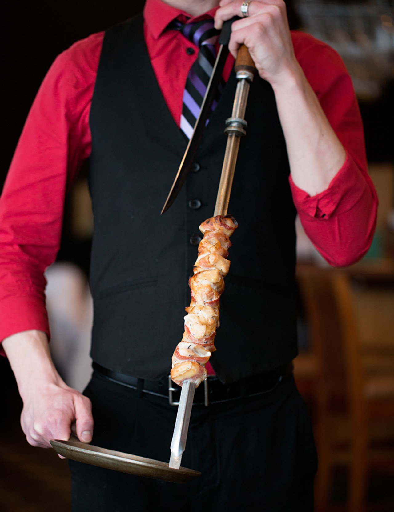 Skewer of Chicken Wrapped in Bacon.