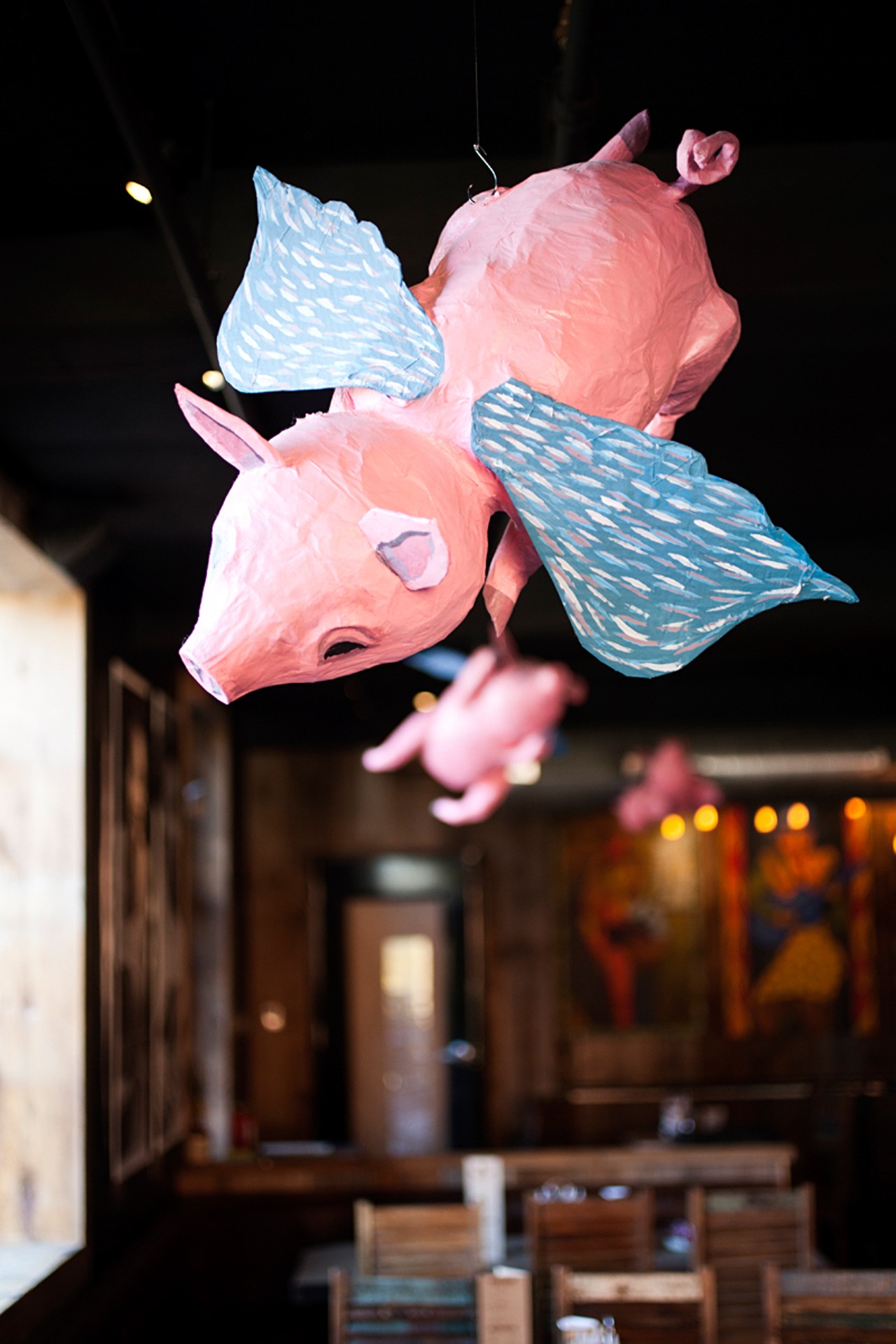 Flying pigs in Hendricks' main dining room.
