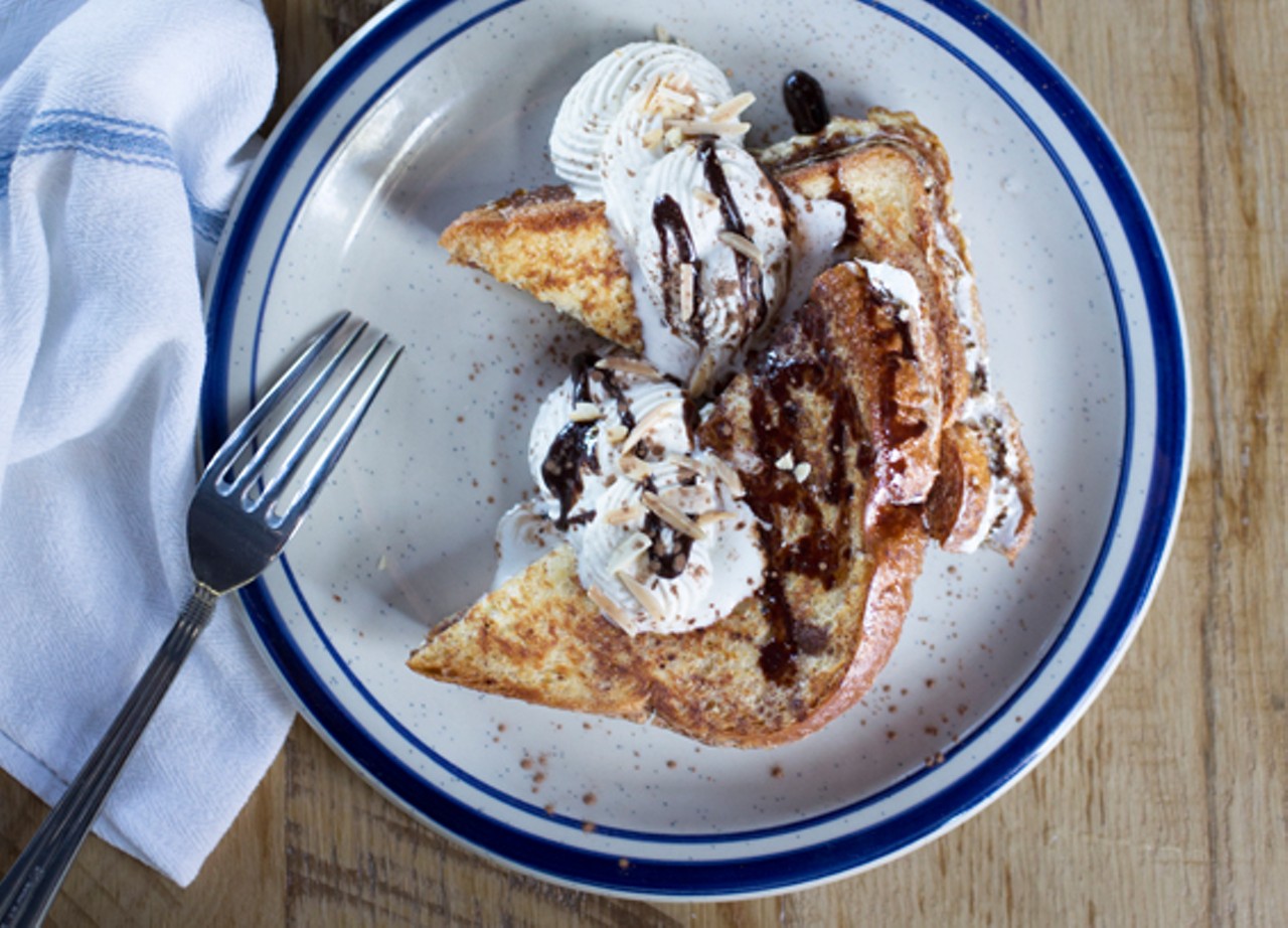 French toast, served with Nutella, marshmallow, chocolate and honey from the dessert menu.