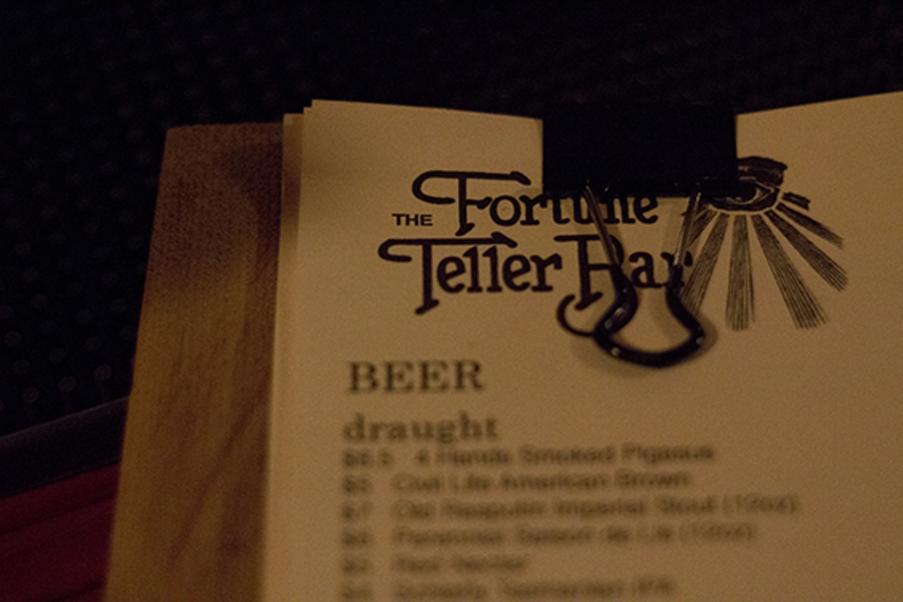 The menu at Fortune Teller Bar.