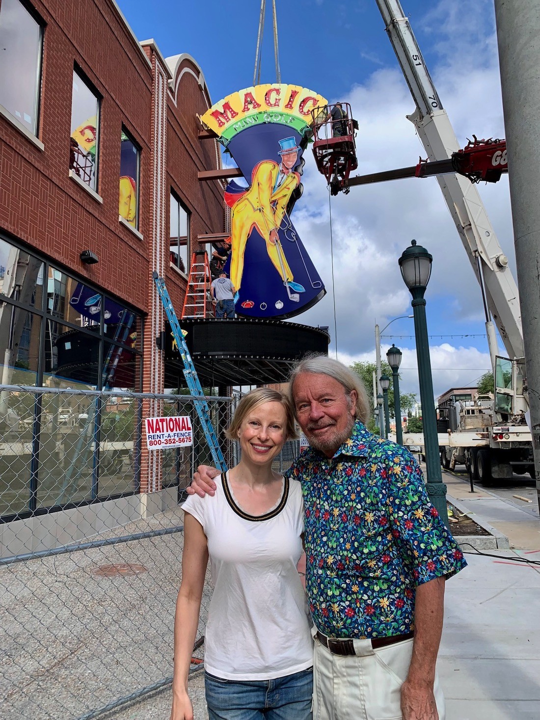 Joe Edwards, with daughter Hope, personally designed the neon sign.